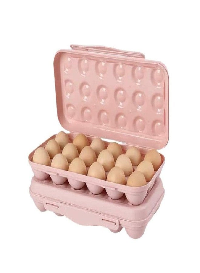 HAKKU Plastic for Fridge Egg Holder for Fridge/Freezer, Stackable Egg Tray With Lid, Egg Storage Box Carrier, BPA-Free Fridge Organizer 18 Grid Eggs (Pink, MIN 2 Quantity) - Image 1